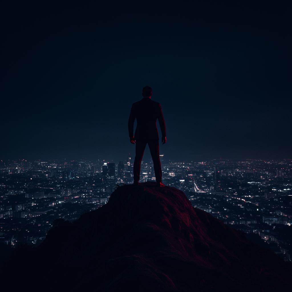 Confident silhouette overlooking city